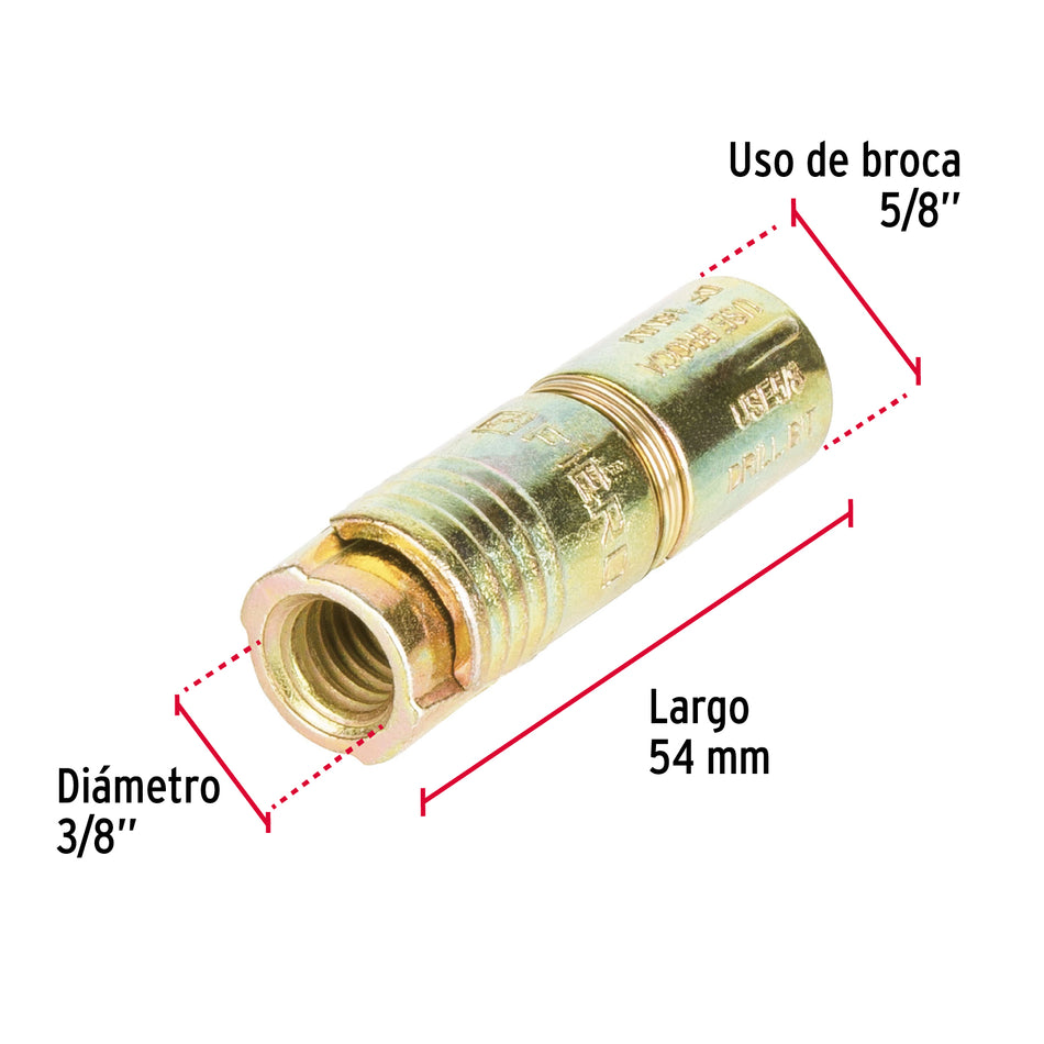 Bolsa con 4 taquetes expansivos de 3/8' sin tornillo, Fiero Caja con 6, 44364