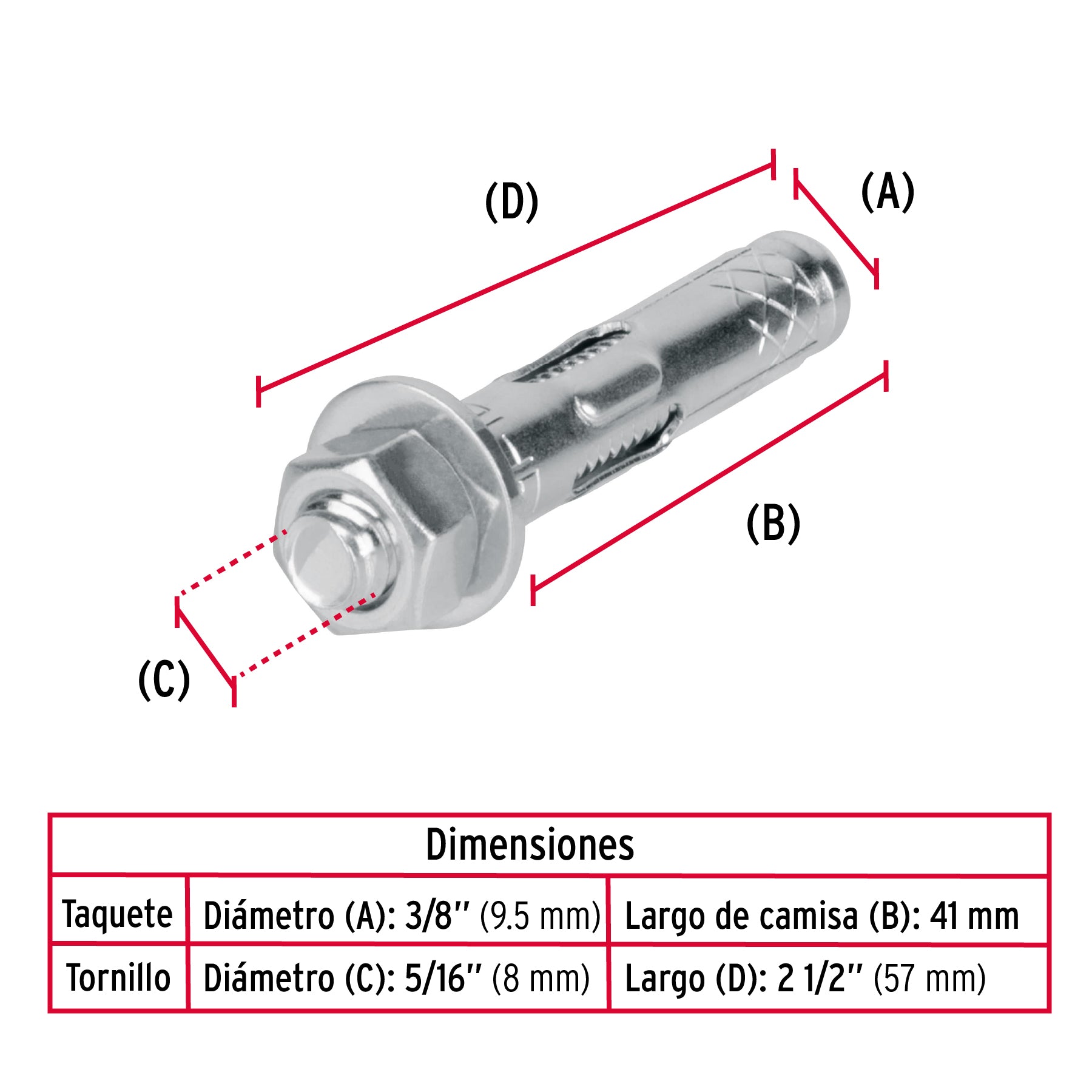 taquetes expansivos de 5/16' con tornillo,Fiero Caja con 100, 47320