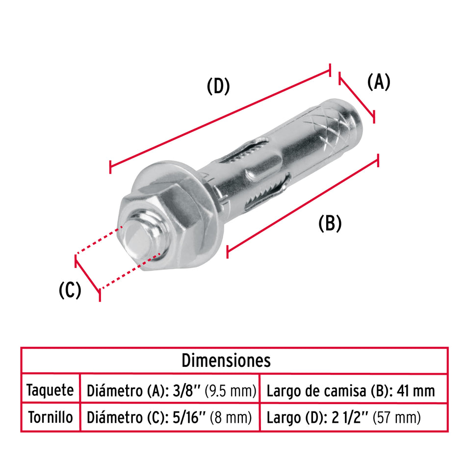 taquetes expansivos de 5/16' con tornillo,Fiero Caja con 100, 47320