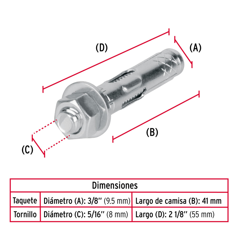 Bolsa con 4 taquetes expansivos de 5/16' con tornillo, Fiero Caja con 12, 44361