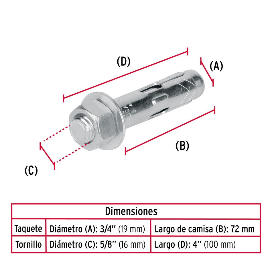 taquetes expansivos de 5/8' con tornillo, Fiero Caja con 25, 47362