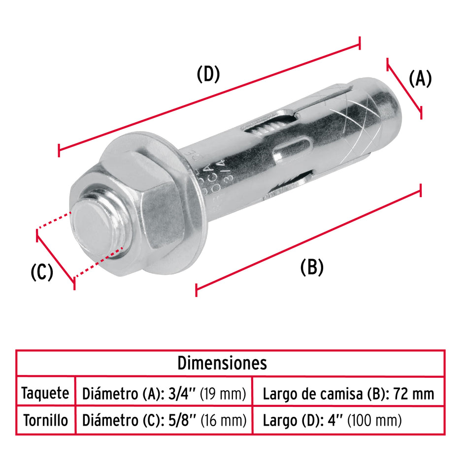 Bolsa con 2 taquetes expansivos de 5/8' con tornillo, Fiero Caja con 6, 47372