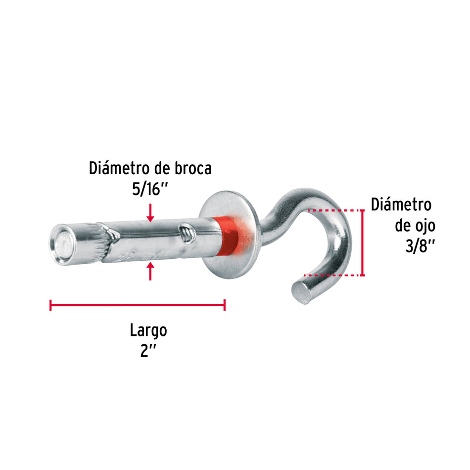 Bolsa con 4 taquetes expansivos 8x50 mm con armella abierta Caja con 6, 47564