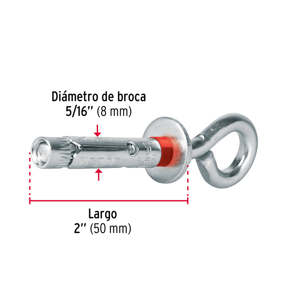 taquetes expansivos 8x50 mm con armella cerrada Caja con 100, 45734