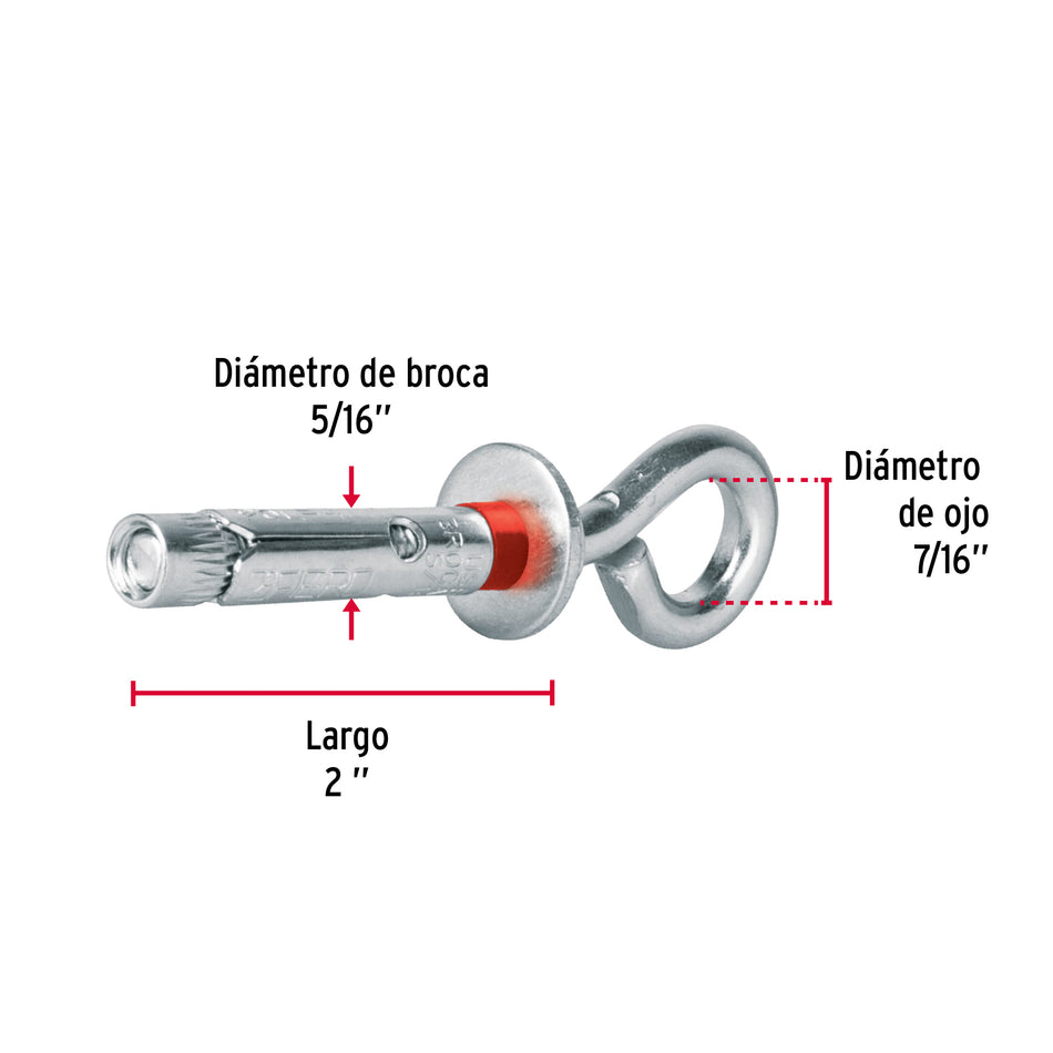 Bolsa con 4 taquetes expansivos 8x50 mm con armella cerrada Caja con 6, 47560
