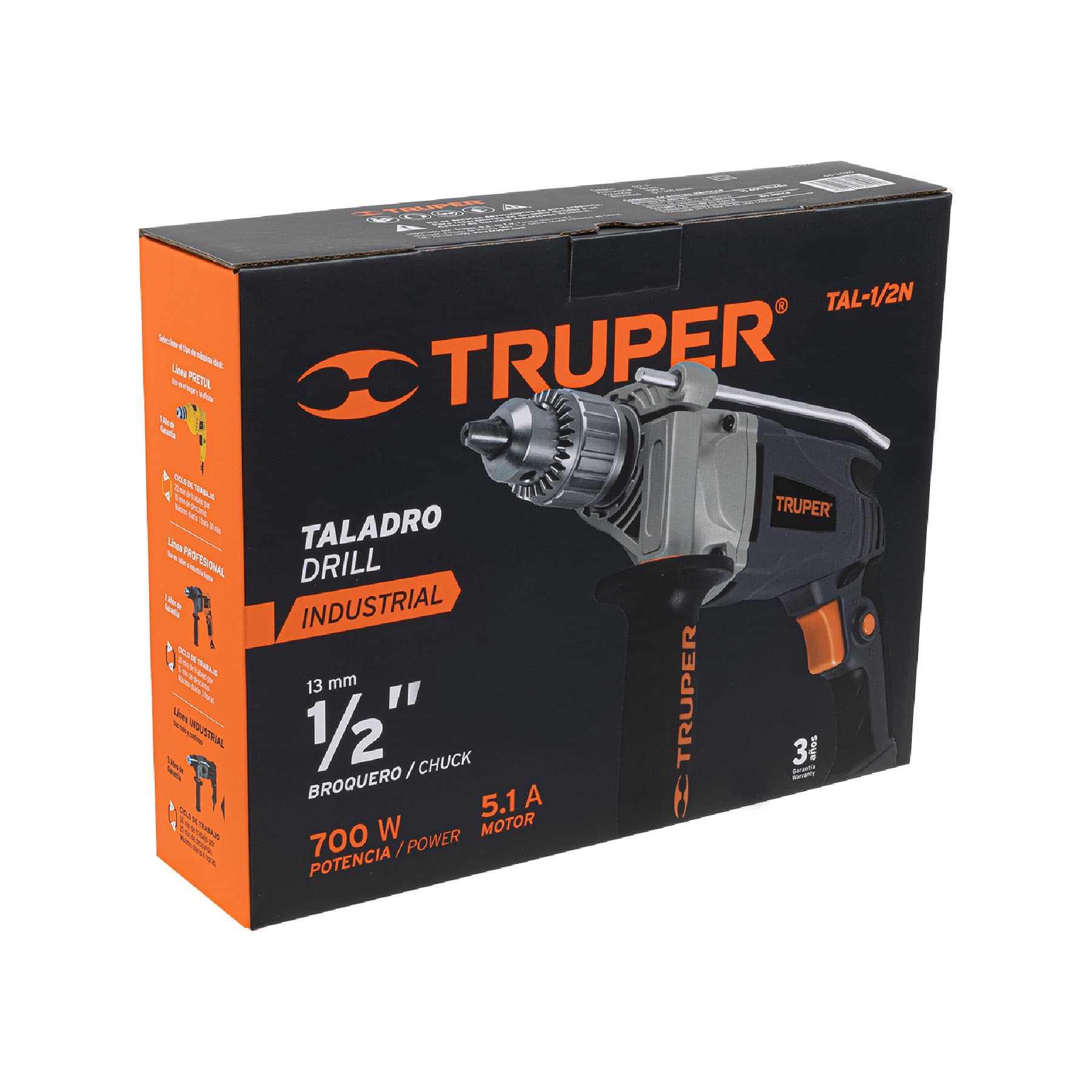 Taladro 1/2' 700 W, industrial, Truper, 16665