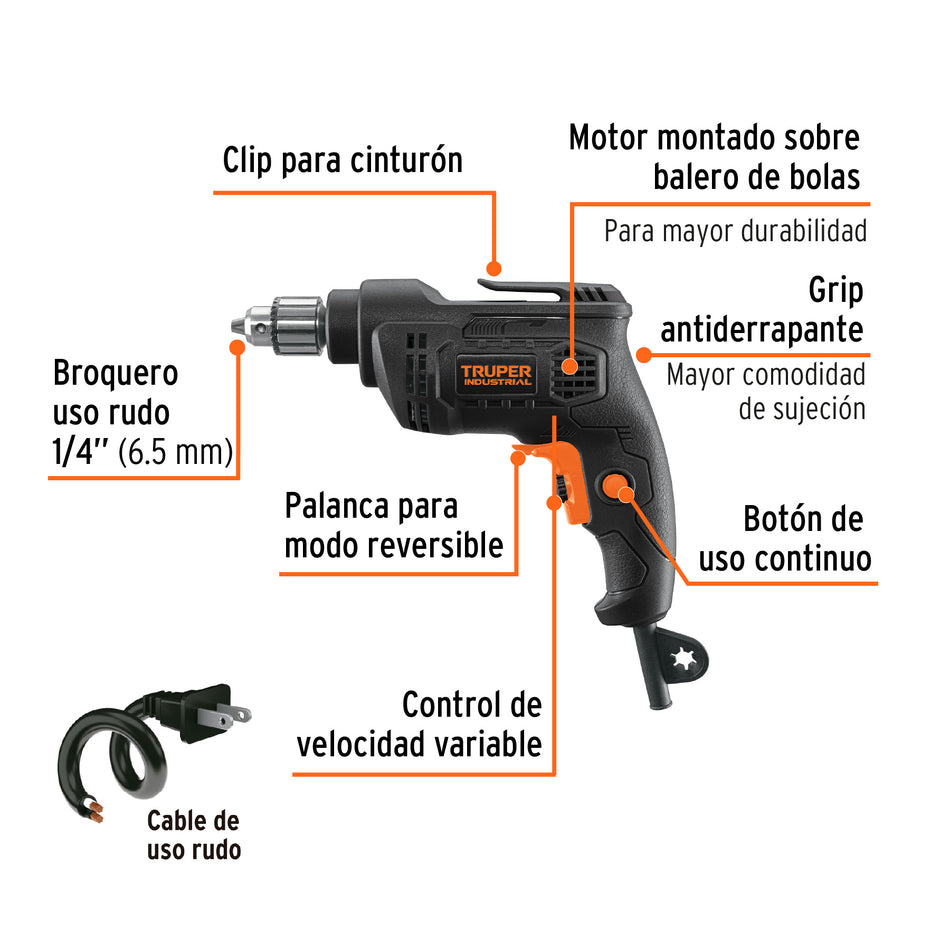 Taladro 1/4', 380W, TRUPER INDUSTRIAL, 103067