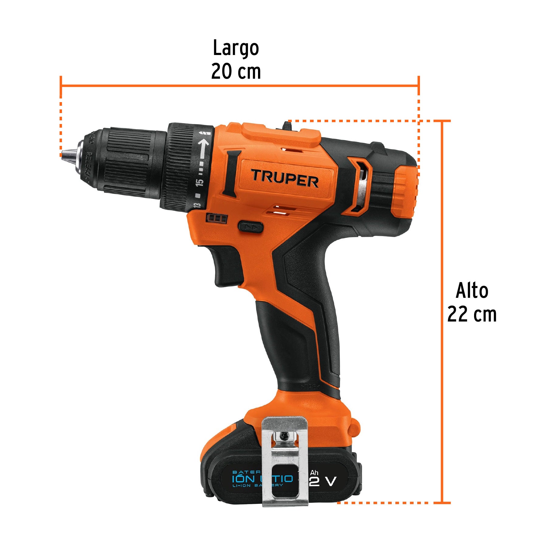 Taladro inal. 3/8', 12V, 1 bat. 2Ah, 1 carg. TRUPER PRO, 18153