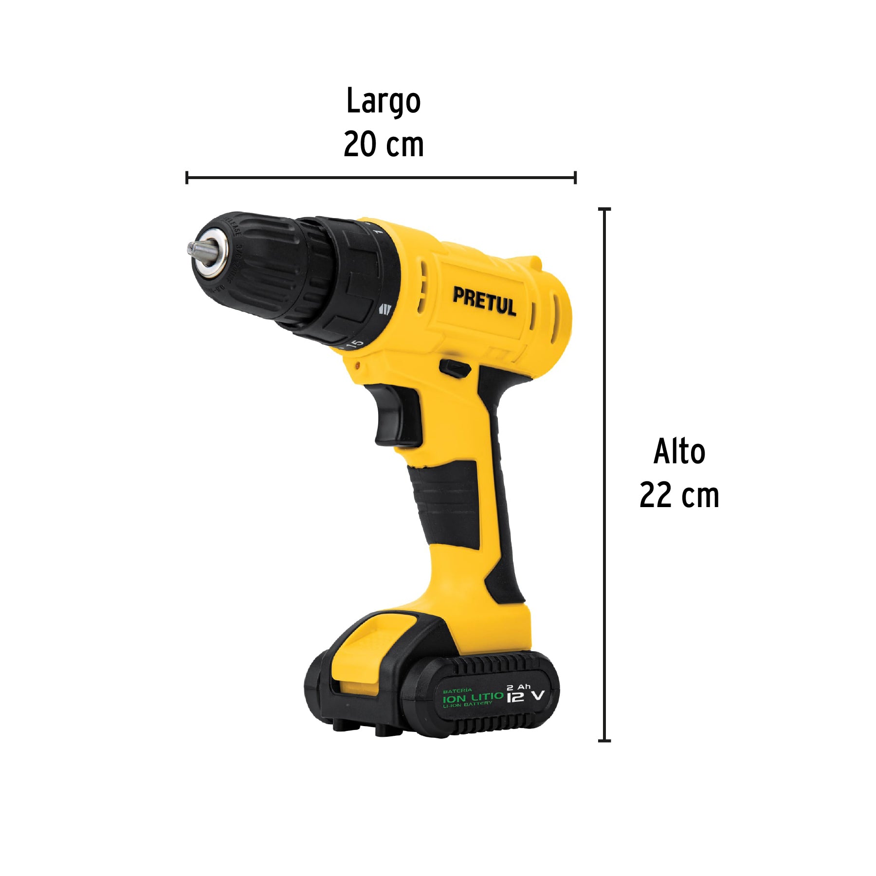 Kit taladro inalámbrico 3/8', 12V, y accesorios con estuche, 27120