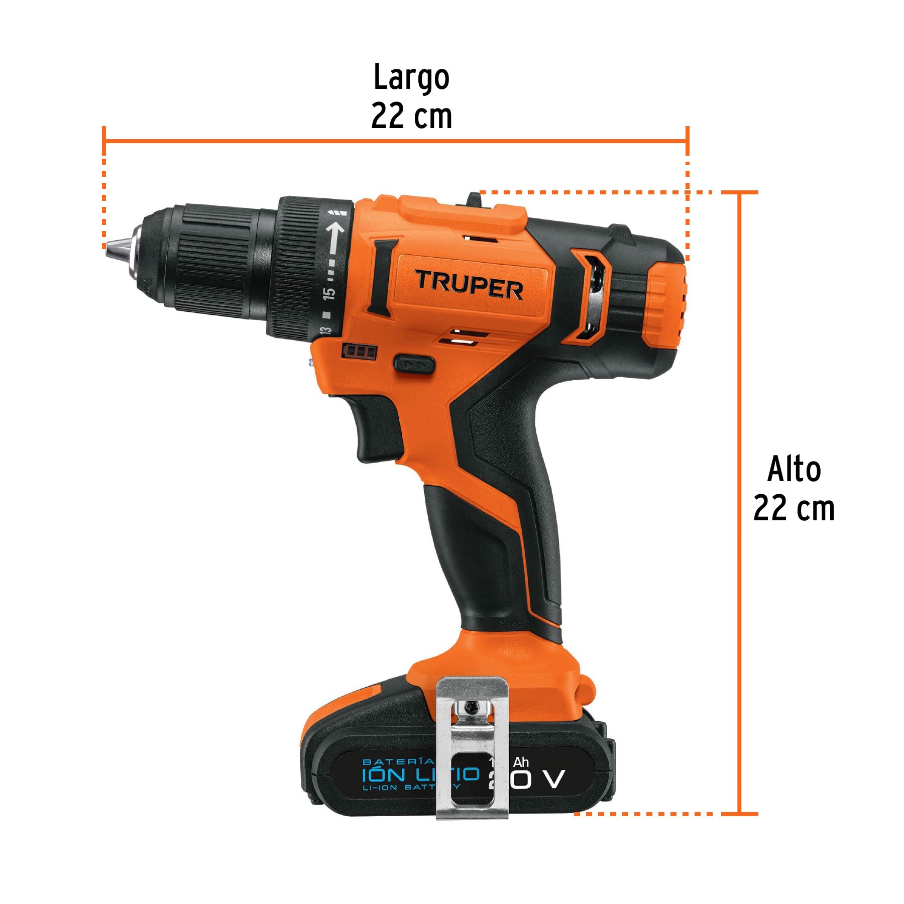 Taladro inal. 1/2', 20V, 1 bat. 2Ah, 1 carg. TRUPER PRO, 18154