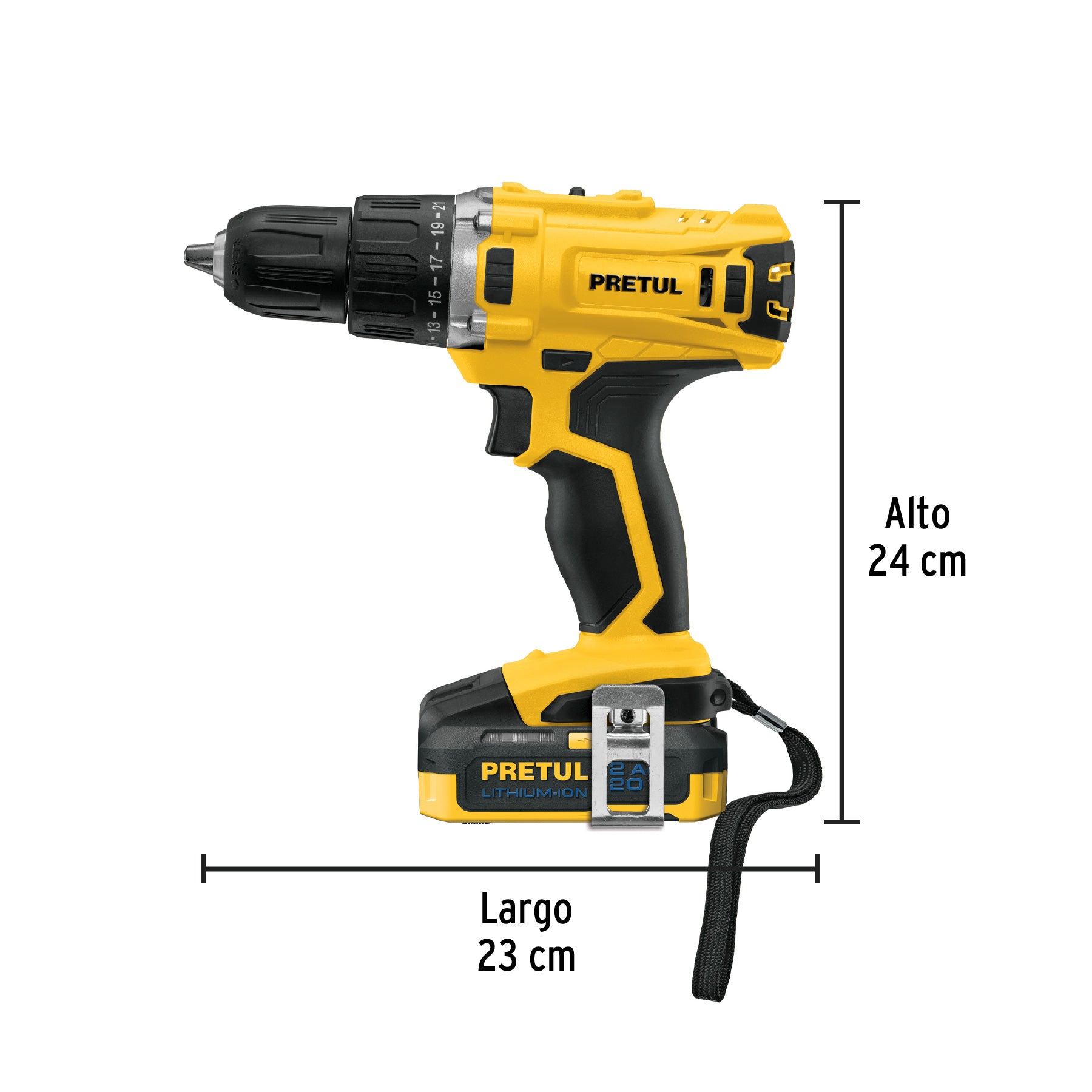 Taladro inalámbrico 1/2', 20V, PRETUL, 26118