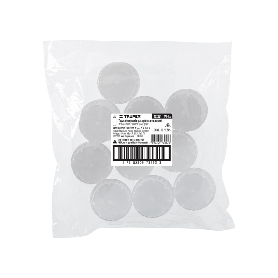 Bolsa con 10 tapas de repuesto para pintura aerosol Truper, 102621