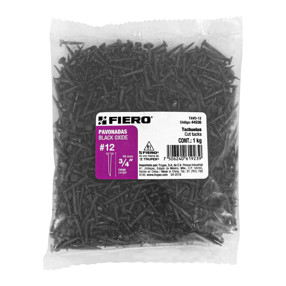 Bolsa con 1 kg de tachuelas pavonadas No. 12, Fiero, 44936