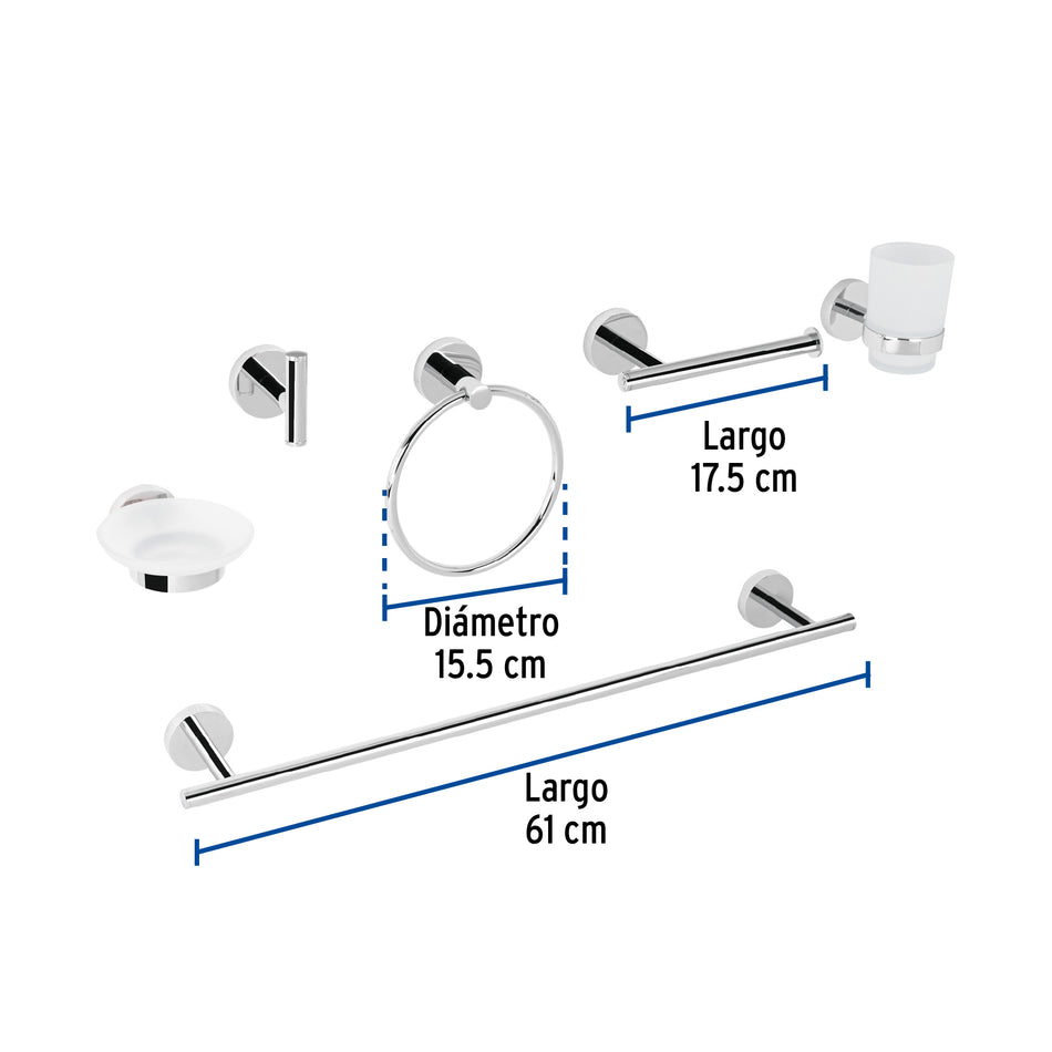 Juego de 6 accesorios para baño acabado cromo, Foset Tubig, 47973