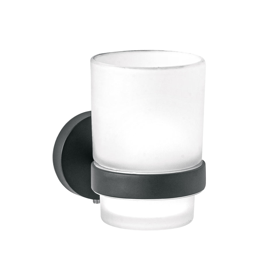 Portavaso cepillero negro con vaso de vidrio, Foset Túbig Caja con 6, 45957