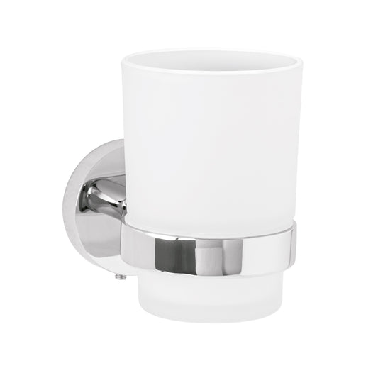 Portavaso cepillero cromo con vaso de vidrio, Foset Túbig Caja con 6, 45955