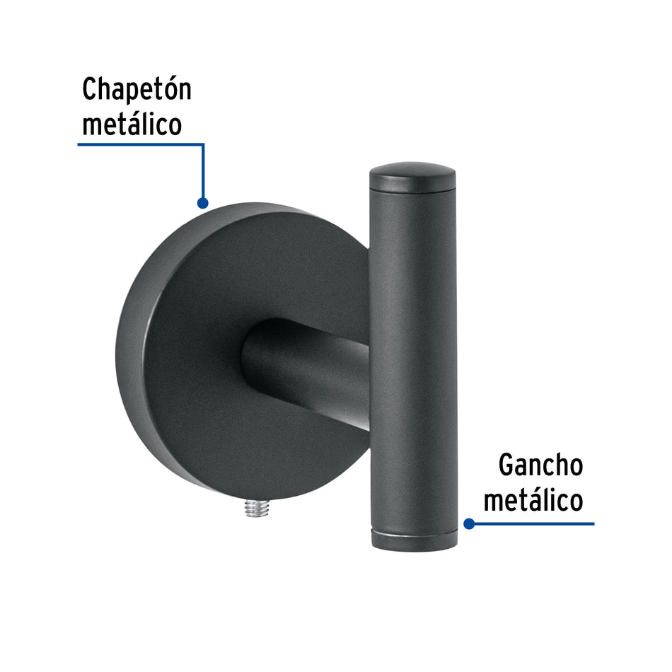 Gancho sencillo metálico acabado negro, Foset Túbig Caja con 6, 45963