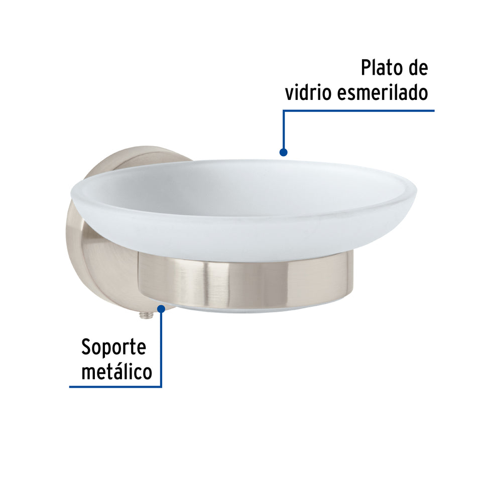 Jabonera metálica satín con plato de vidrio, Foset Túbig Caja con 6, 45965