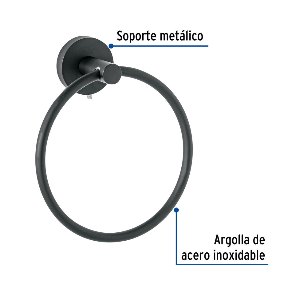 Toallero argolla metálico acabado negro, Foset Túbig Caja con 6, 45975