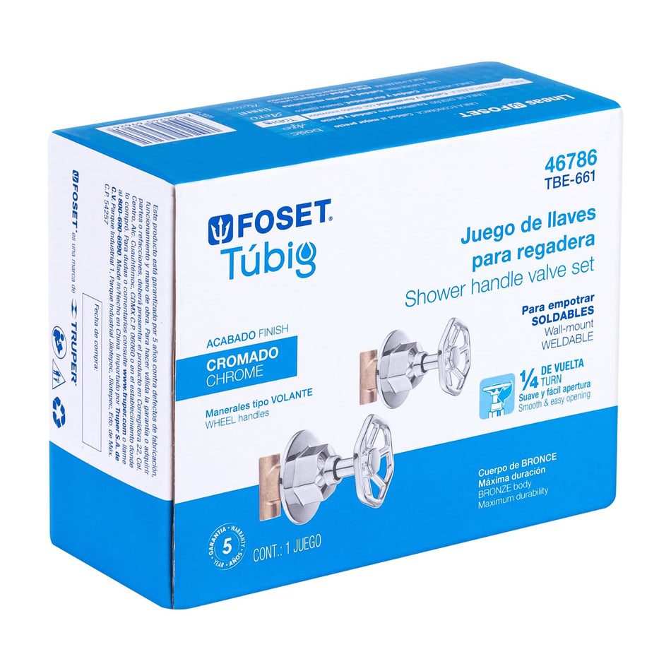 Juego llaves empotrar soldables, volante cromo, Túbig, 46786
