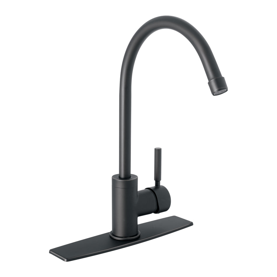 Monomando para fregadero, cuello alto, negro mate, Tubig, 46767