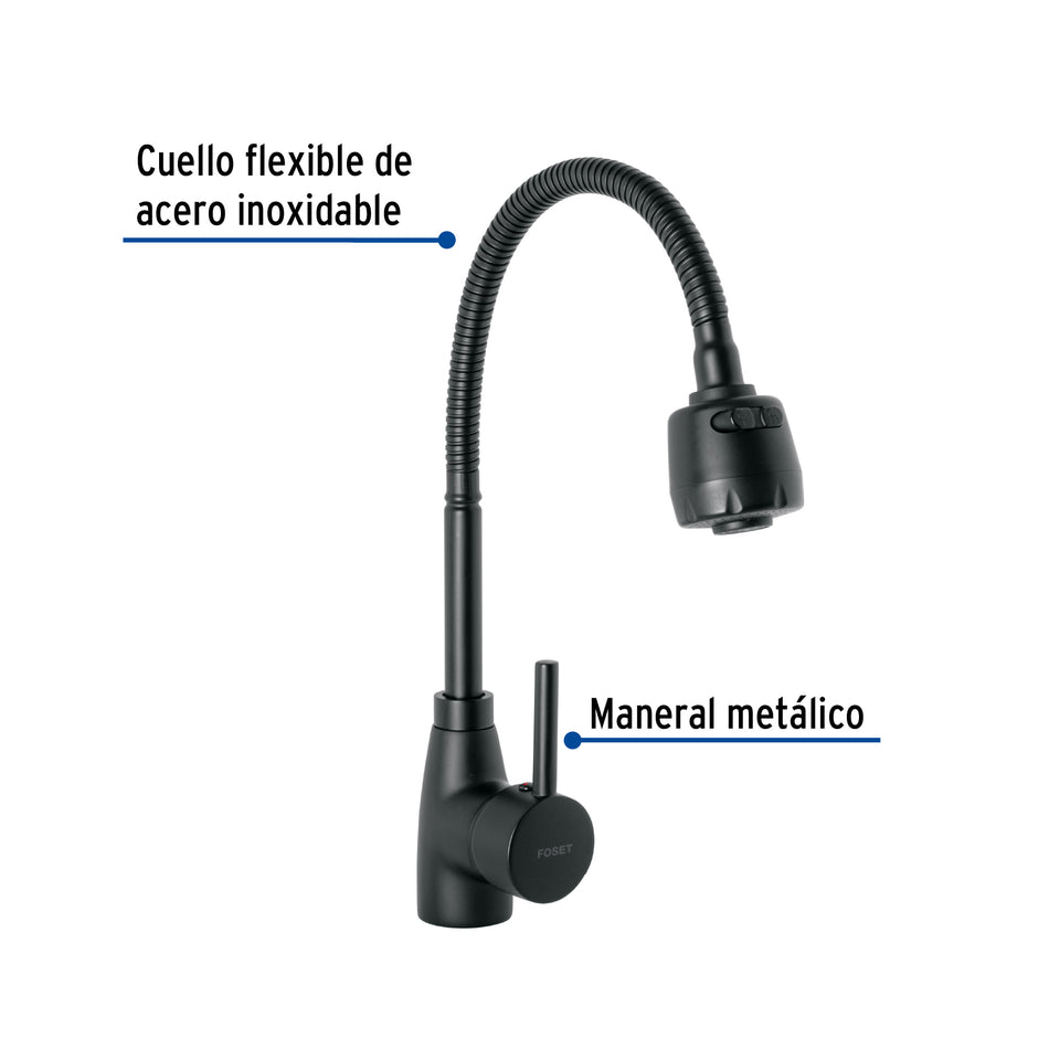 Monomando para fregadero con cuello flexible, negro, Tubig, 47388