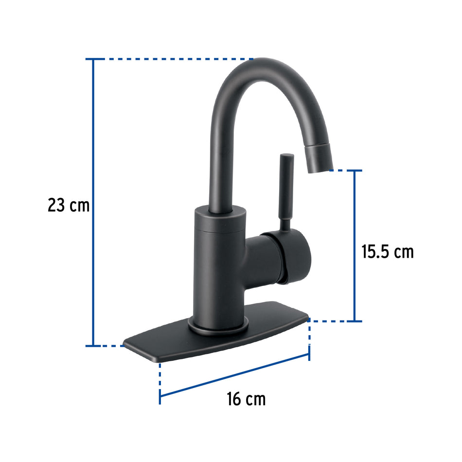 Monomando corto para lavabo, negro mate, Foset Tubig, 46764