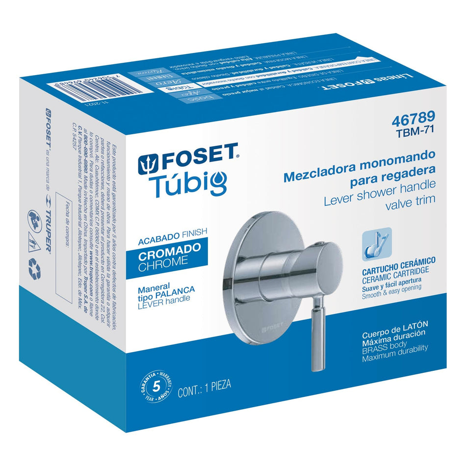 Monomando para regadera, cromo, Foset Tubig, 46789