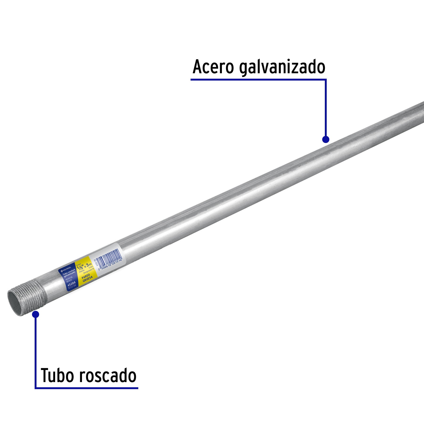 Tubo Conduit 1/2' pared gruesa (1.6 mm), et. amarilla, 3 m, 45286