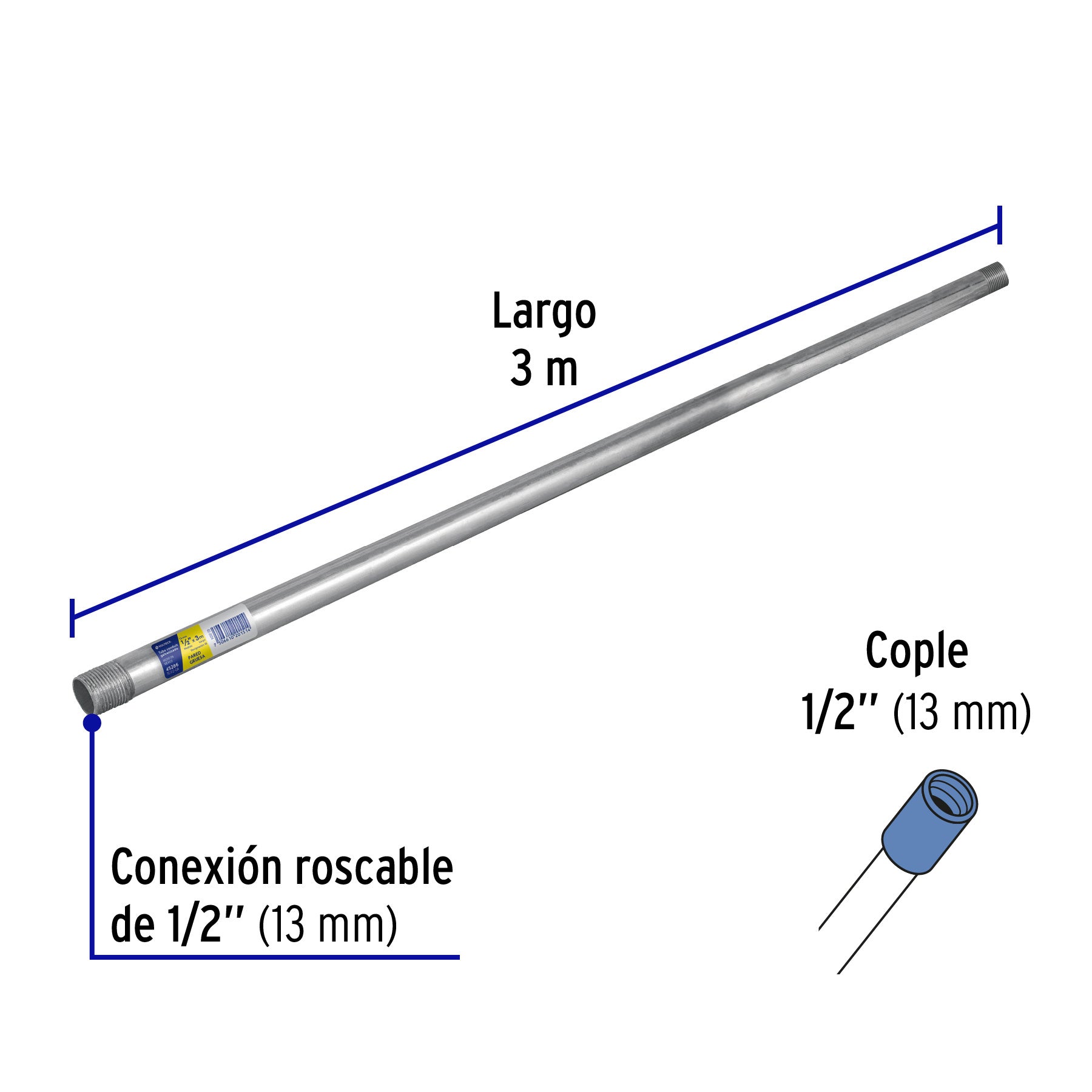 Tubo Conduit 1/2' pared gruesa (1.6 mm), et. amarilla, 3 m, 45286