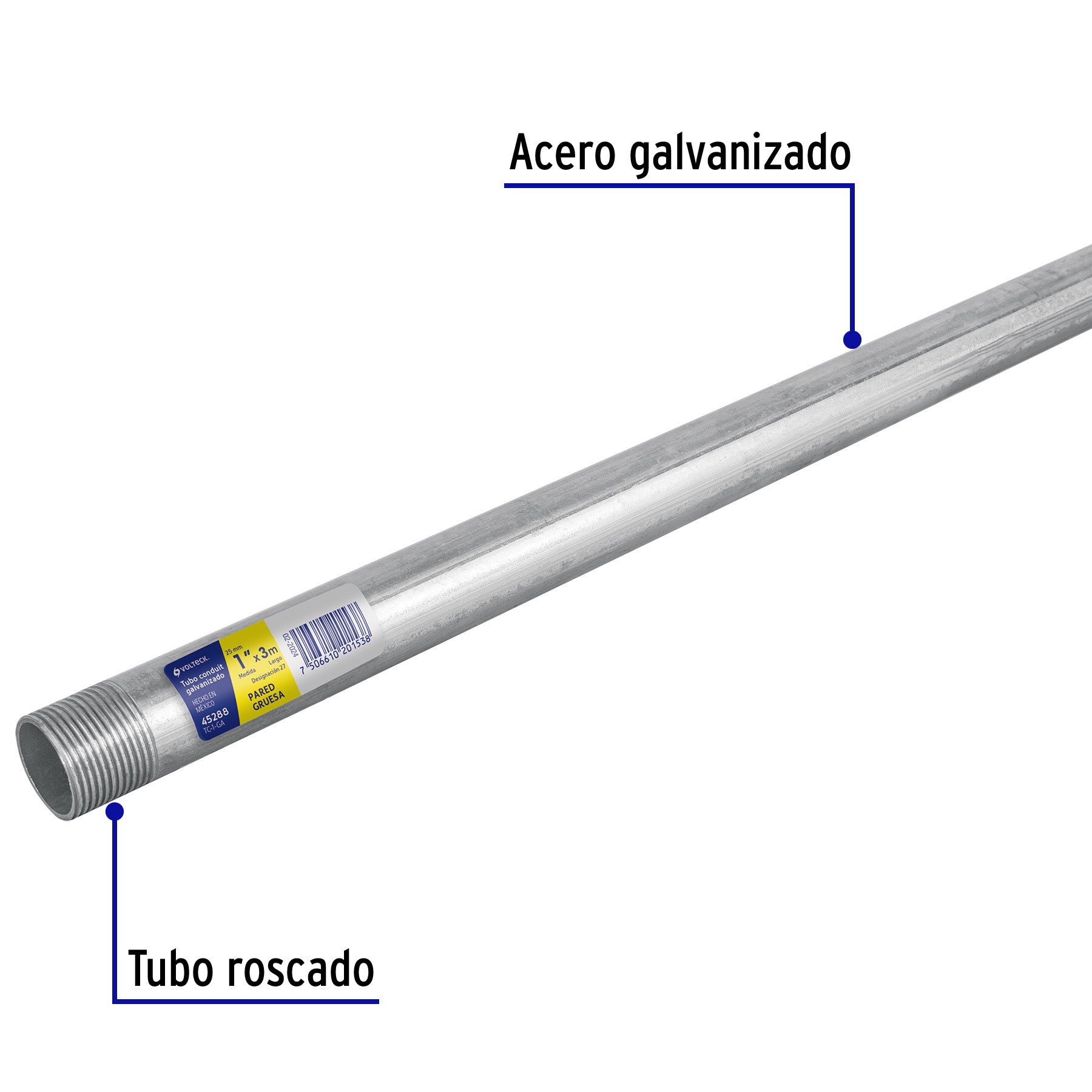 Tubo Conduit 1' pared gruesa (1.8 mm), et. amarilla, 3 m, 45288