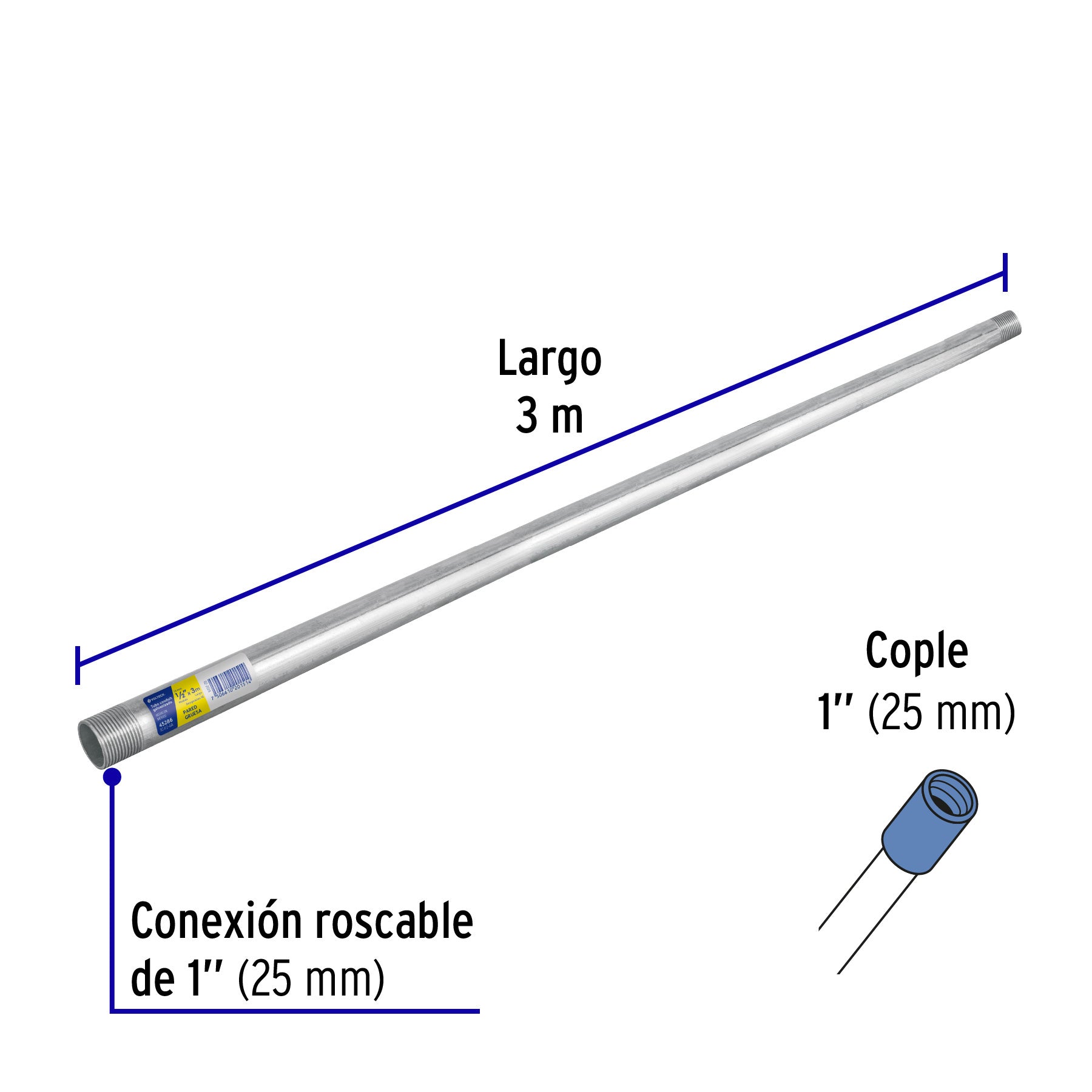 Tubo Conduit 1' pared gruesa (1.8 mm), et. amarilla, 3 m, 45288