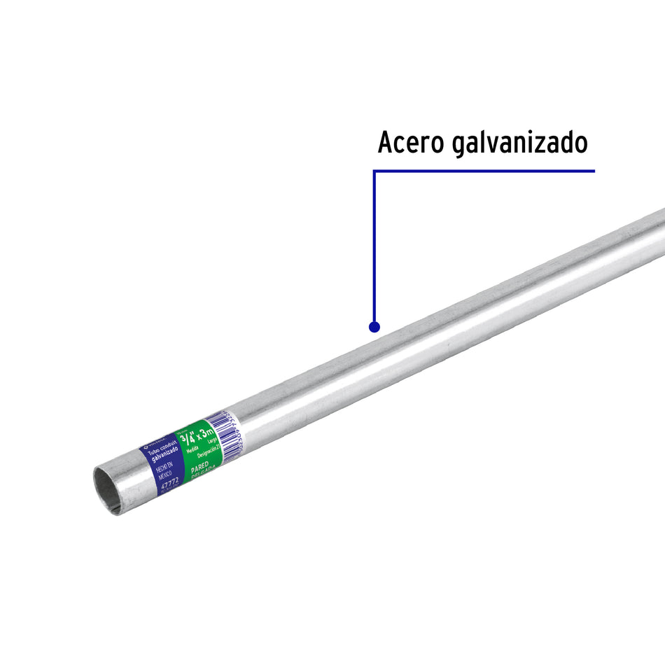 Tubo Conduit 3/4' pared delgada (1 mm), et. verde, 3 m Caja con 5, 47772