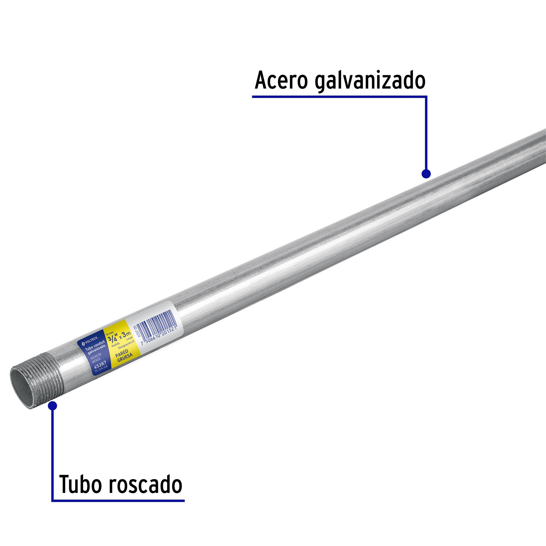 Tubo Conduit 3/4' pared gruesa (1.6 mm), et. amarilla, 3 m, 45287