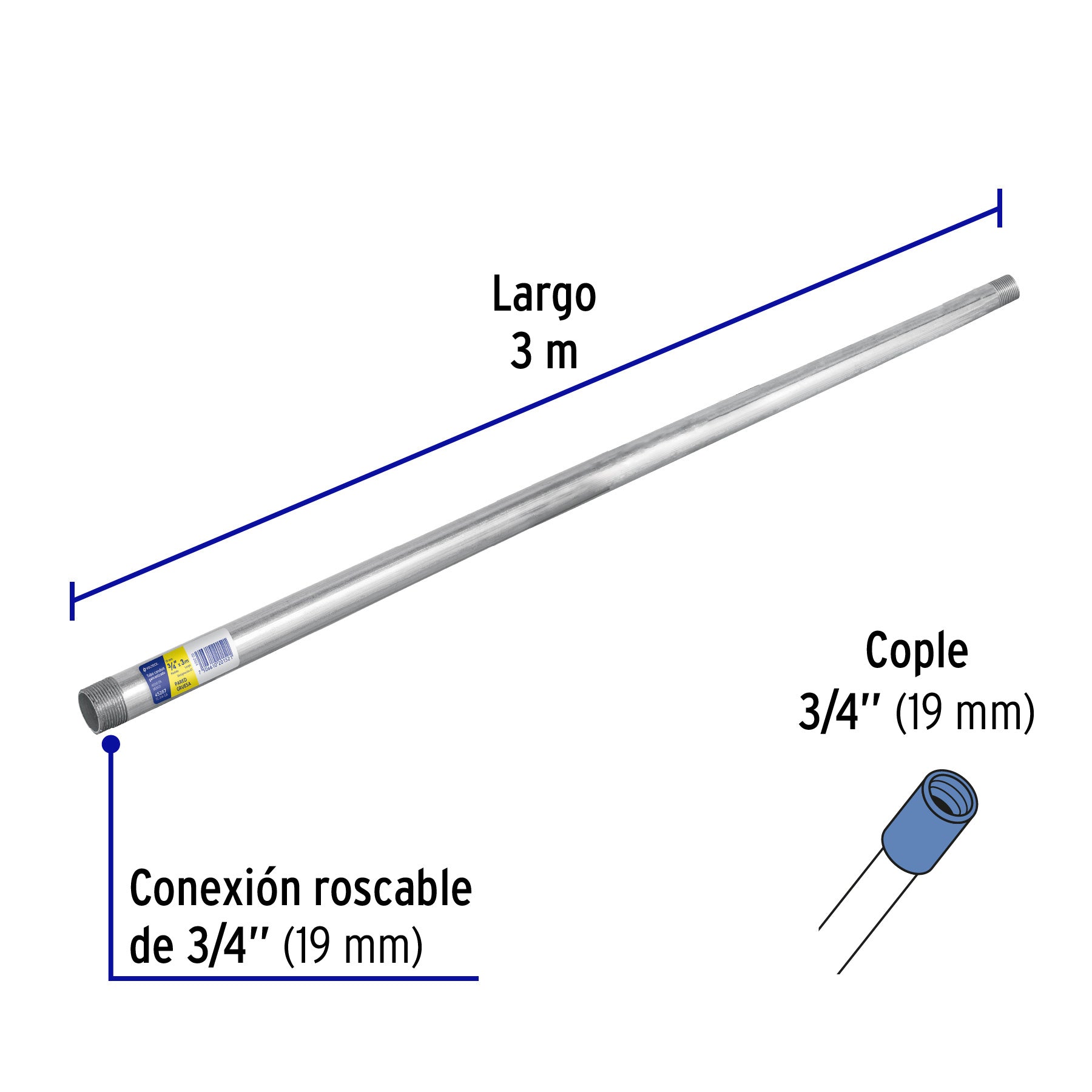 Tubo Conduit 3/4' pared gruesa (1.6 mm), et. amarilla, 3 m, 45287