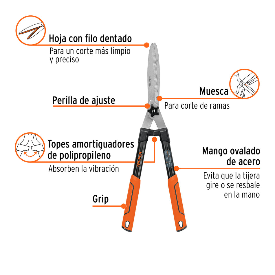 Tijera para poda 58 cm filo dentado mangos de madera c/grip Caja con 3, 18389