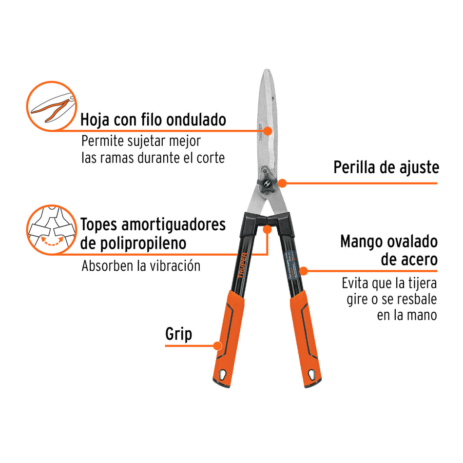 Tijera para poda 58 cm filo ondulado mangos de madera c/grip Caja con 3, 18390