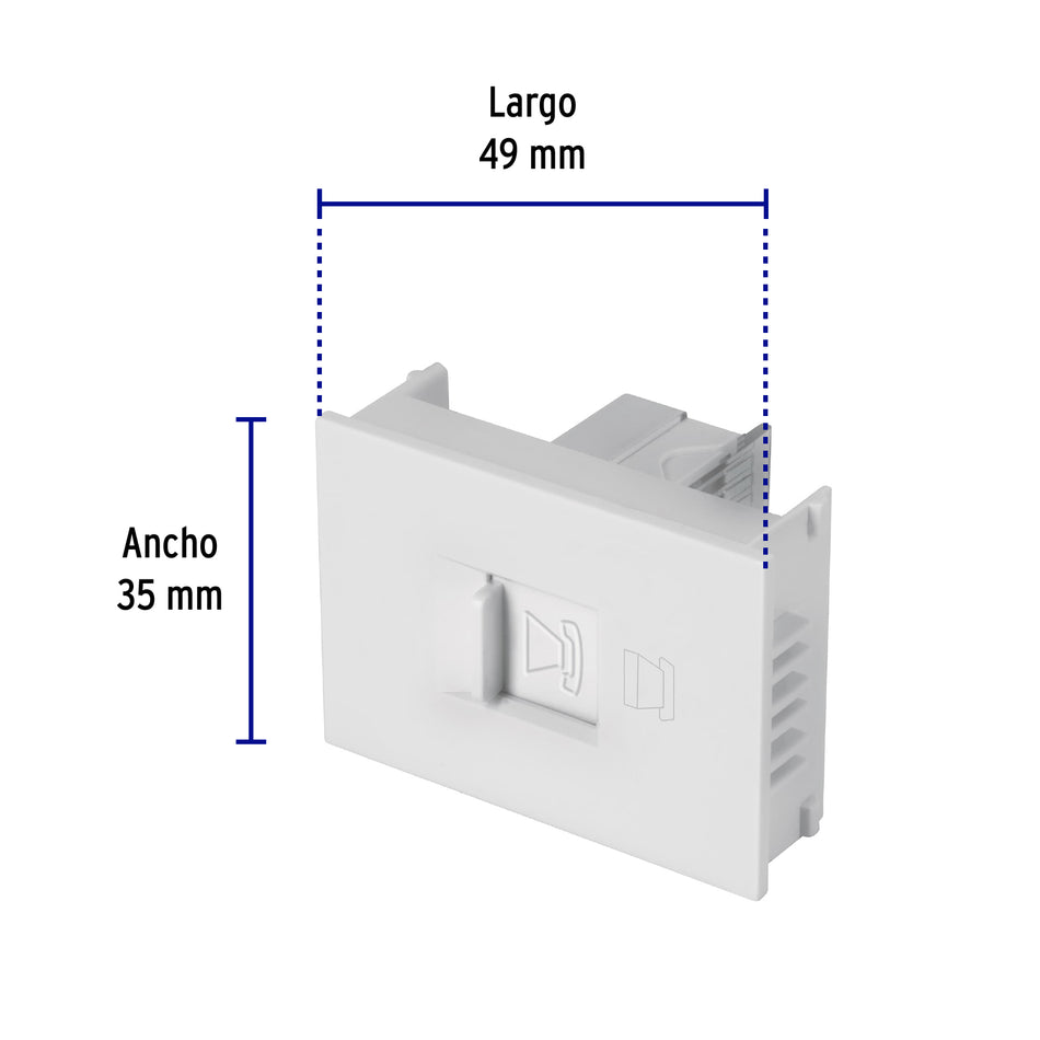 Toma de teléfono, 1.5 módulos, línea Española, color blanco Caja con 12, 47056