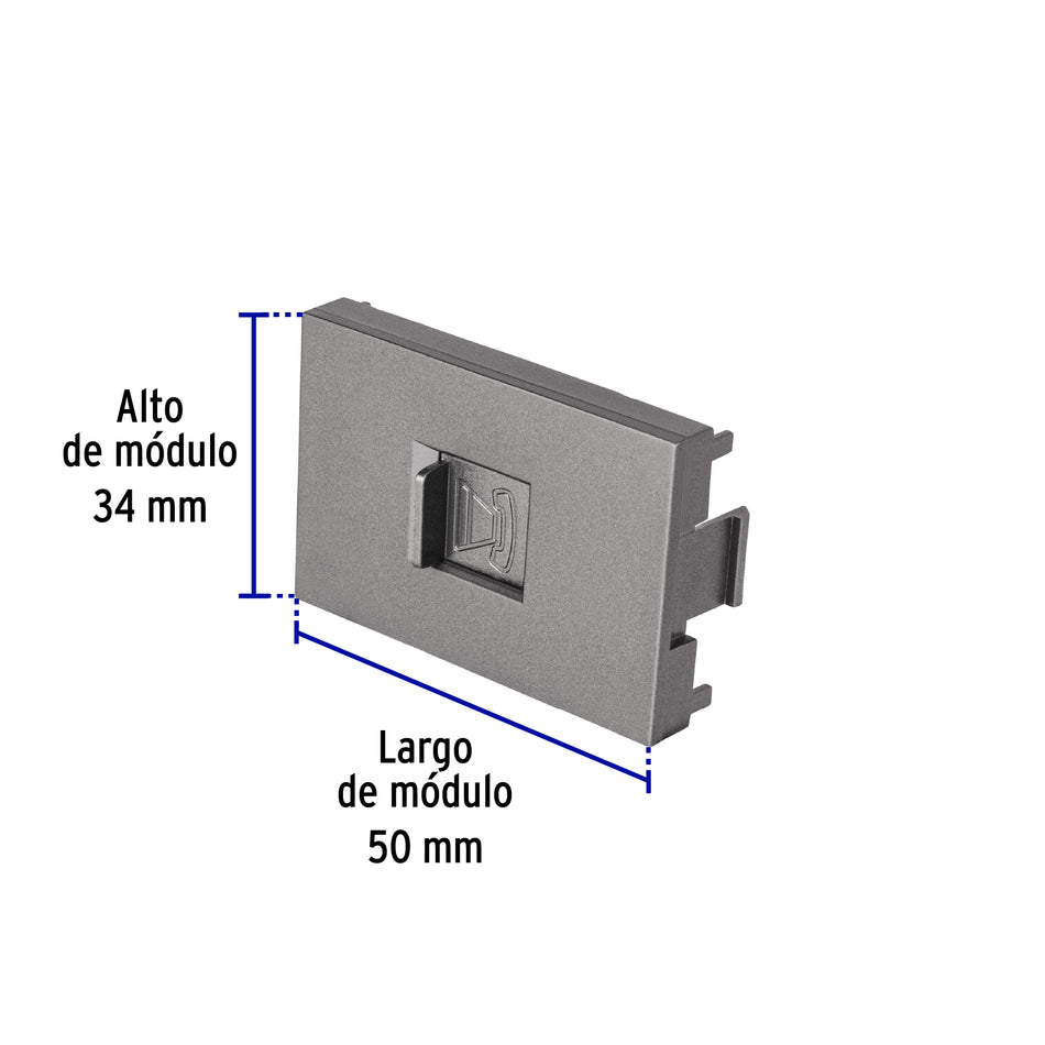 Toma de teléfono acero inox de 1.5 módulos, línea Lisboa Caja con 12, 47831