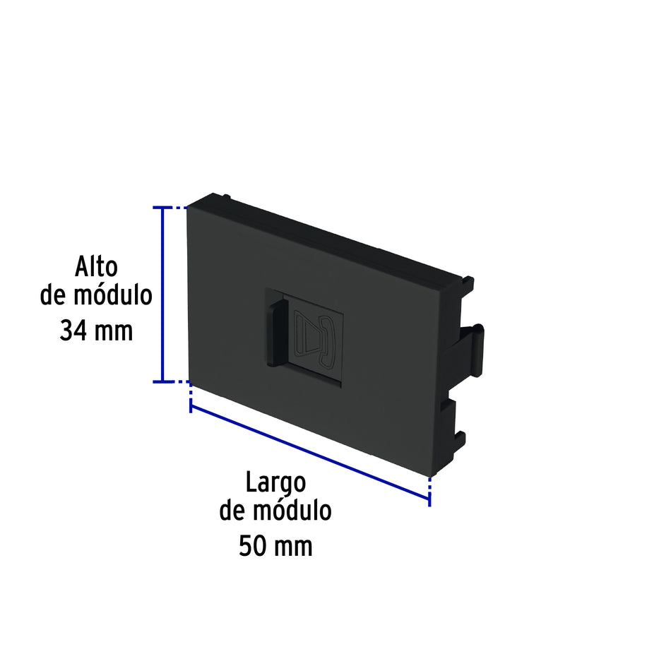Toma de teléfono negro de 1.5 módulos, línea Lisboa, Volteck Caja con 12, 47884
