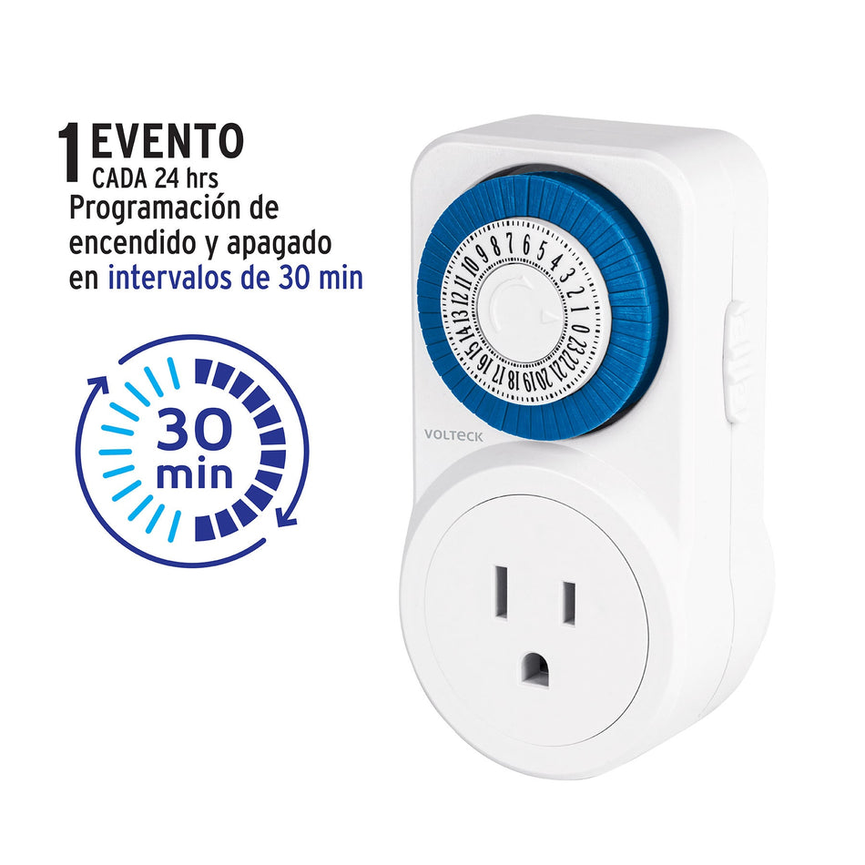 Temporizador analógico 1 evento, intervalos de 30 min. Caja con 2, 46997