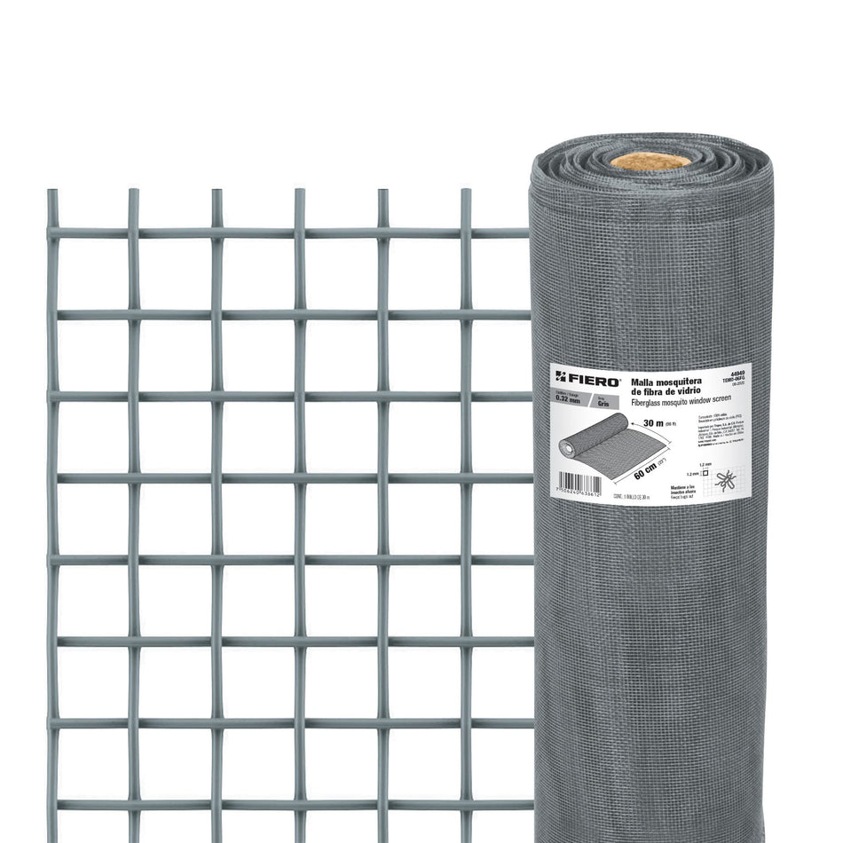 Rollo de 30 m x 0.6 m malla mosquitera fibra de vidrio gris, 44949
