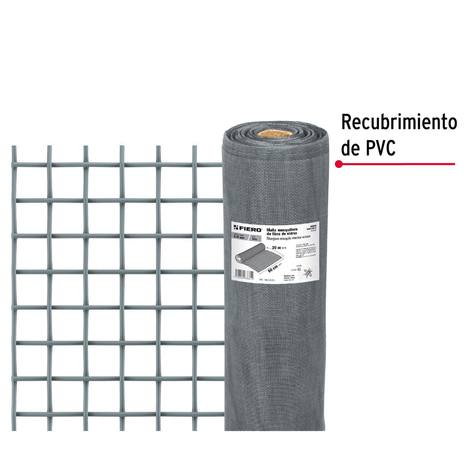 Rollo de 30 m x 0.6 m malla mosquitera fibra de vidrio gris, 44949