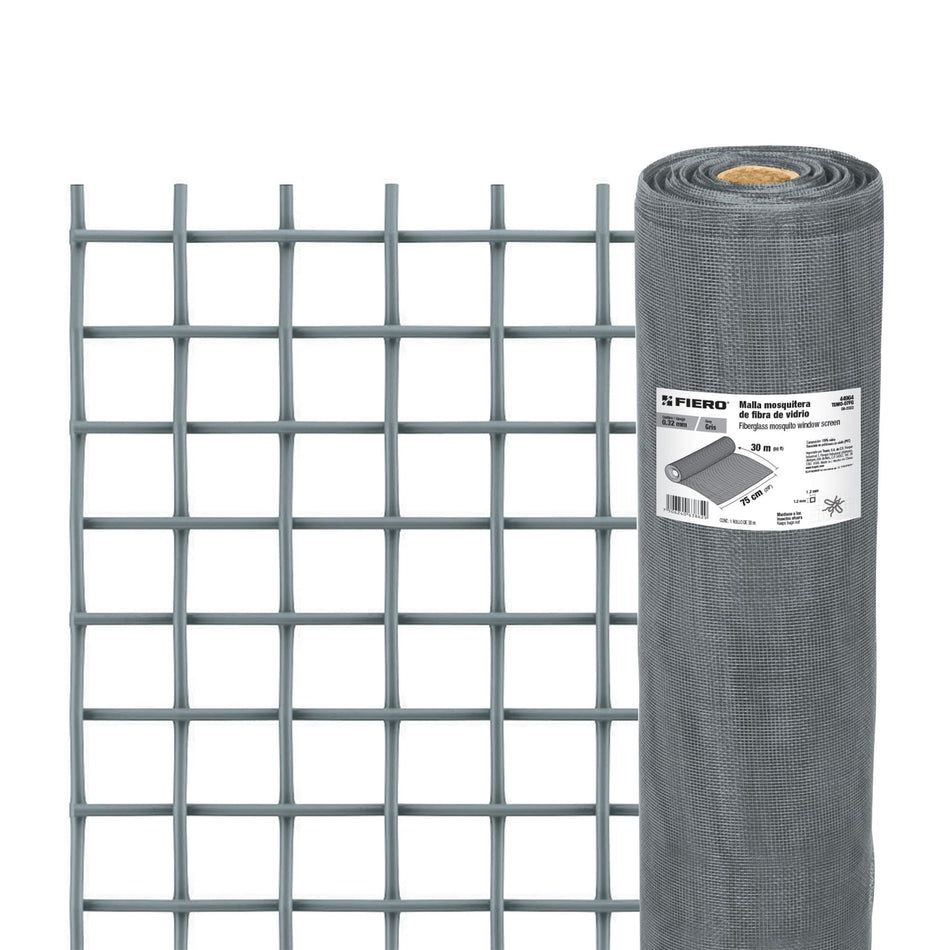 Rollo de 30 m x 0.75 m malla mosquitera fibra de vidrio gris, 44964