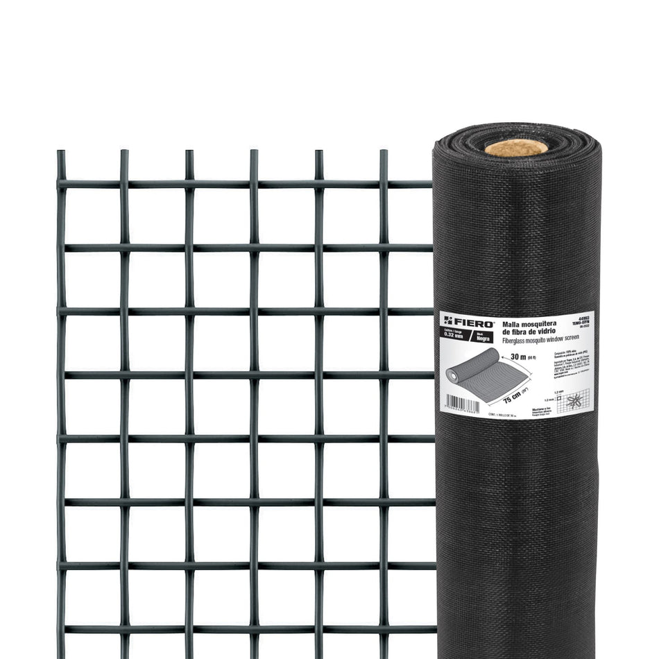 Rollo de 30 m x 0.75m malla mosquitera fibra de vidrio negra, 44993