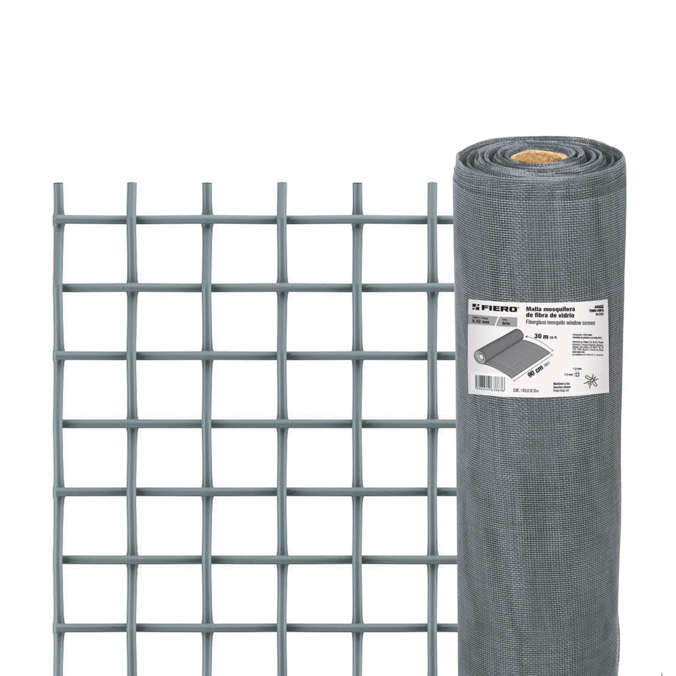 Rollo de 30 m x 0.9 m malla mosquitera fibra de vidrio gris, 44965
