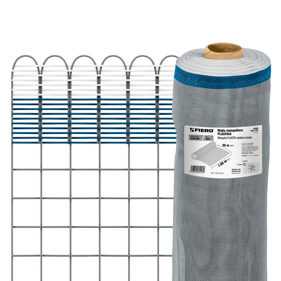 Rollo de 30 m x 1.05 m de malla mosquitera plástica gris, 44960