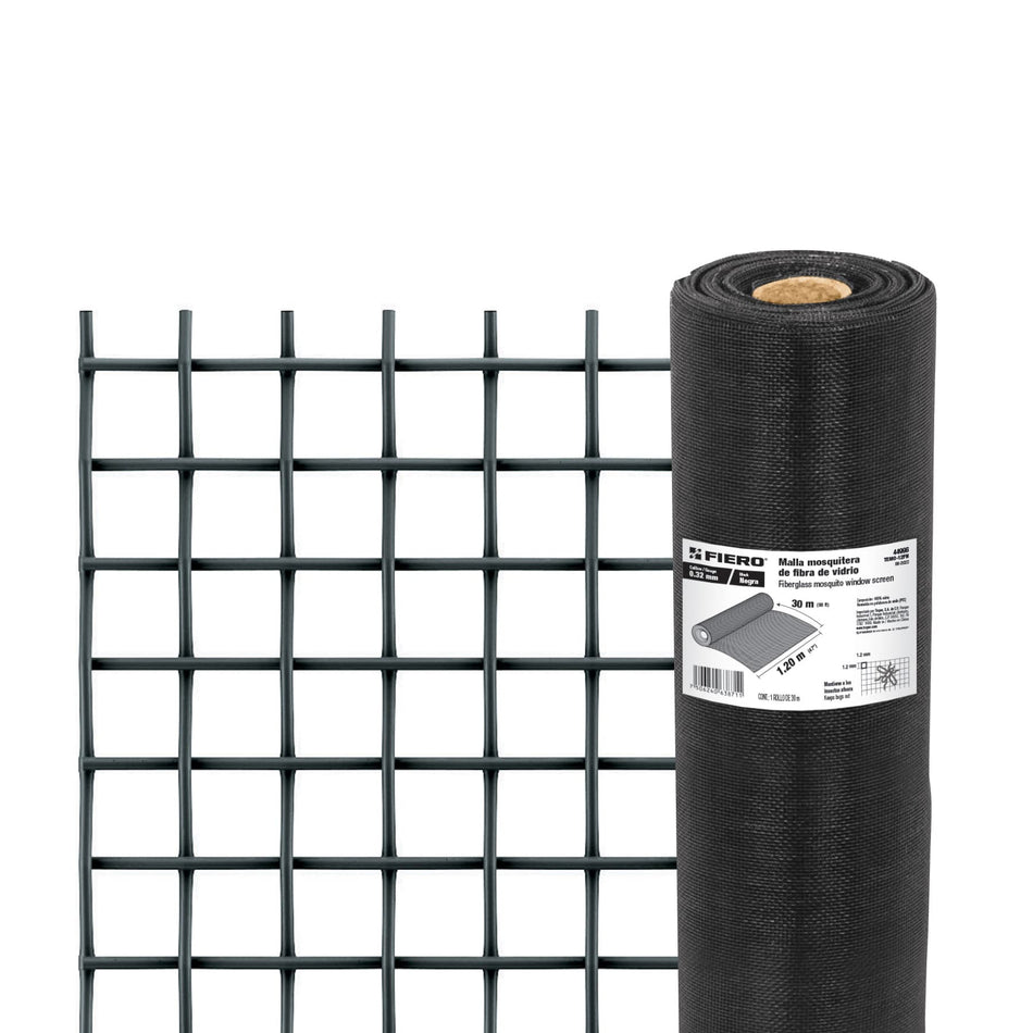 Rollo de 30 m x 1.2 m malla mosquitera fibra de vidrio negra, 44996