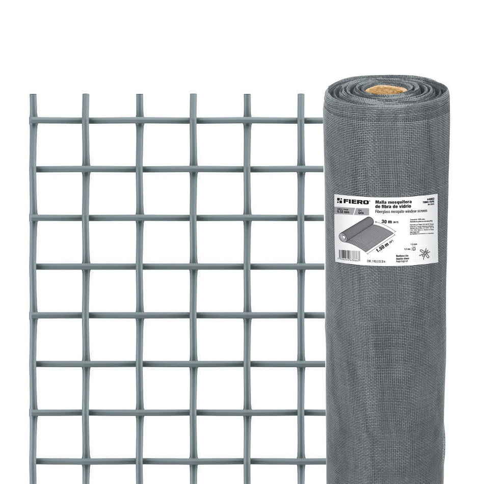 Rollo de 30 m x 1.5 m malla mosquitera fibra de vidrio gris, 44983