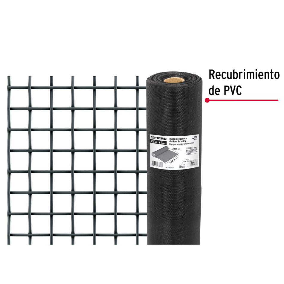 Rollo de 30 m x 1.5 m malla mosquitera fibra de vidrio negra, 44997